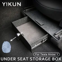

Fingerprint unlock Under Seat Storage Box Tray Flocking Case Drawer Organizer Holder Metal Hidden Lock For Tesla Model Y 2021