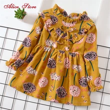 Детские платья для девочек; осеннее платье принцессы с длинными рукавами и воротником «Питер Пэн»; детская одежда с цветочным принтом и рисунком одуванчика