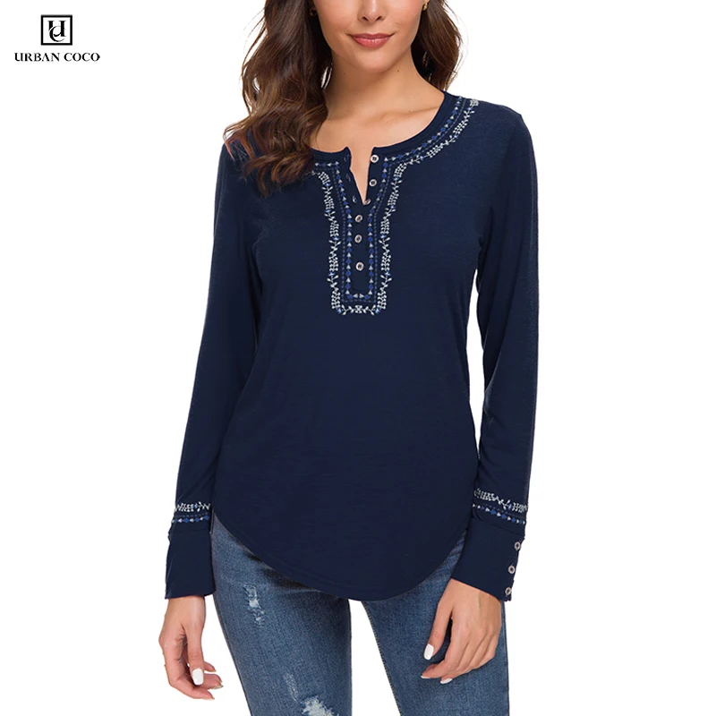 

Urban CoCo Women's Long Sleeve Boho Shirt Embroidered Top