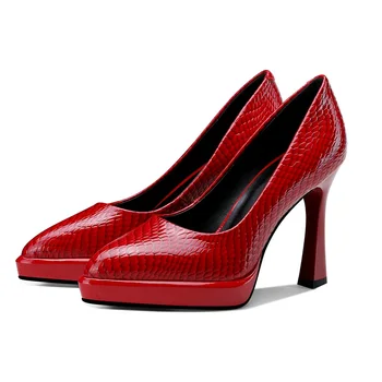 

Spring Fashion Concise Elegant Women Cow Leather Pumps Dress Wedding Party Pointed Toe Sexy High Heel Platform Shoes Woman Pumps