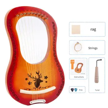 

Reindeer 10 Strings Wooden Mahogany Lyre Harp String Musical Instrument with Pickup Tuning Tool Cleaning Cloth for Beginner