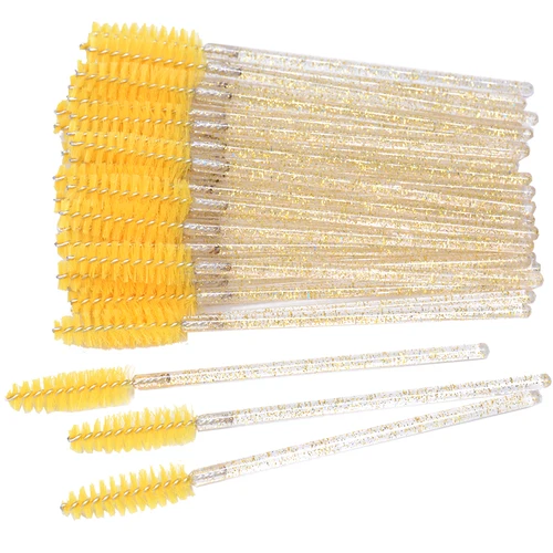 OKAYLASH 일회용 마이크로 글리터 속눈썹 마스카라 지팡이, 미니 크리스탈 속눈썹 브러시 빗, 핑크 화이트 스풀리, 50 개 4