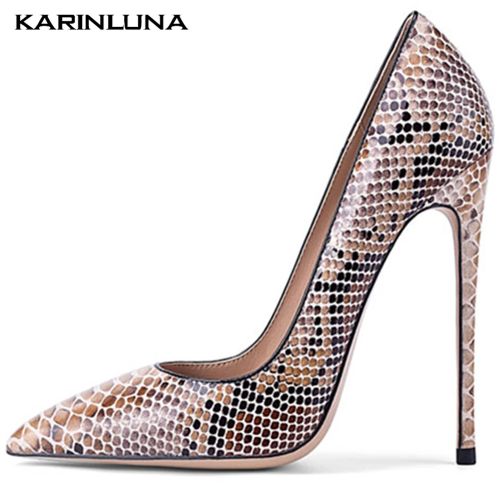 

Karinluna New Customized Plus Size 45 Snake Print Sexy Thin High Heels Pointed Toe Party Lady Women Shoes Woman Pumps