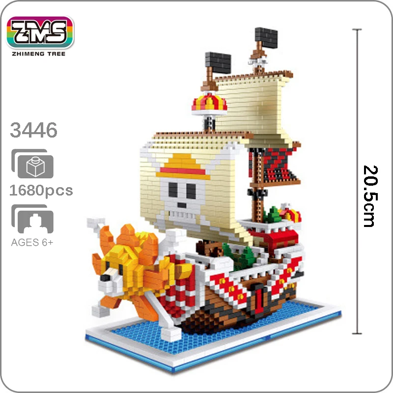 HC Anime One Piece Luffy Sunny Pirate Ship Mini Diamond Building Nano Blocks Toy