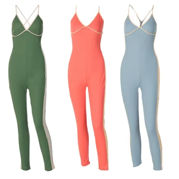 

Female Jumpsuit, Deep V-Neck Sleeveless Playsuits Romper Yoga Pants for Women, Red/Green/Blue