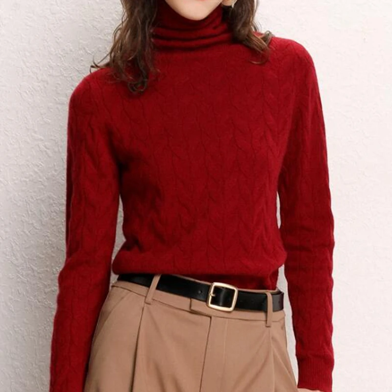 

Plus Size 2019 Autumn Winter Female Long Sleeve Sweaters Turtleneck Knitted Tops Pull