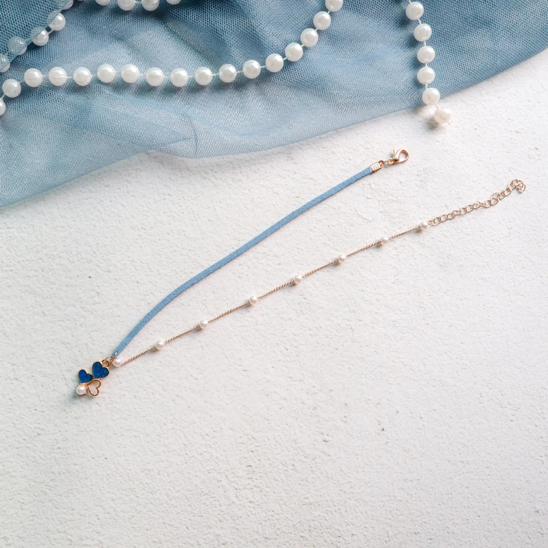 Синий элегантное колье для женщин Кружева бархатная полоска полый цветок