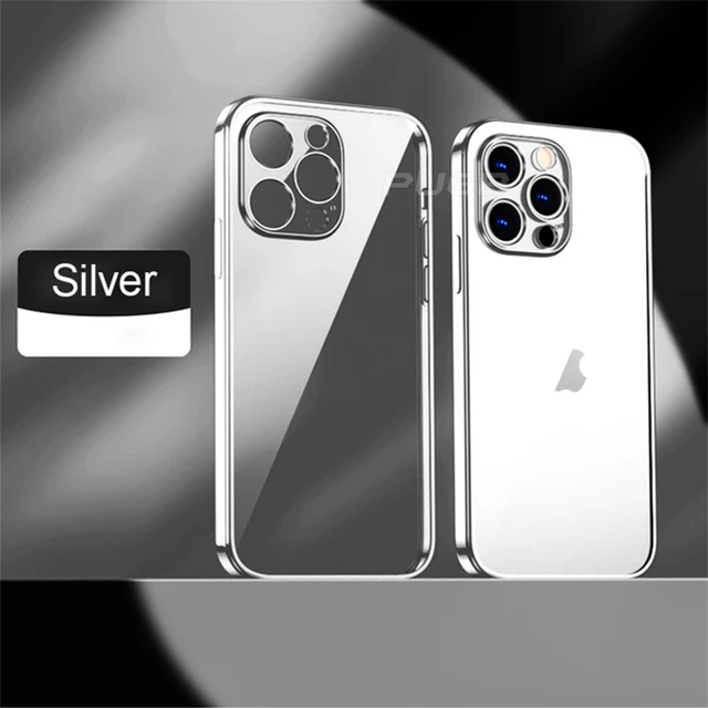 Luxury Plating soft Silicone Case for iphone 11 12 13 Pro Max mini XR X XS Shockproof Transparent Cover with Full Camera Protect Silver