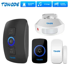 TOWODE – sonnette d'alarme sans fil M525, système de sécurité domestique, détecteur de mouvement PIR, capteur de porte sans fil 