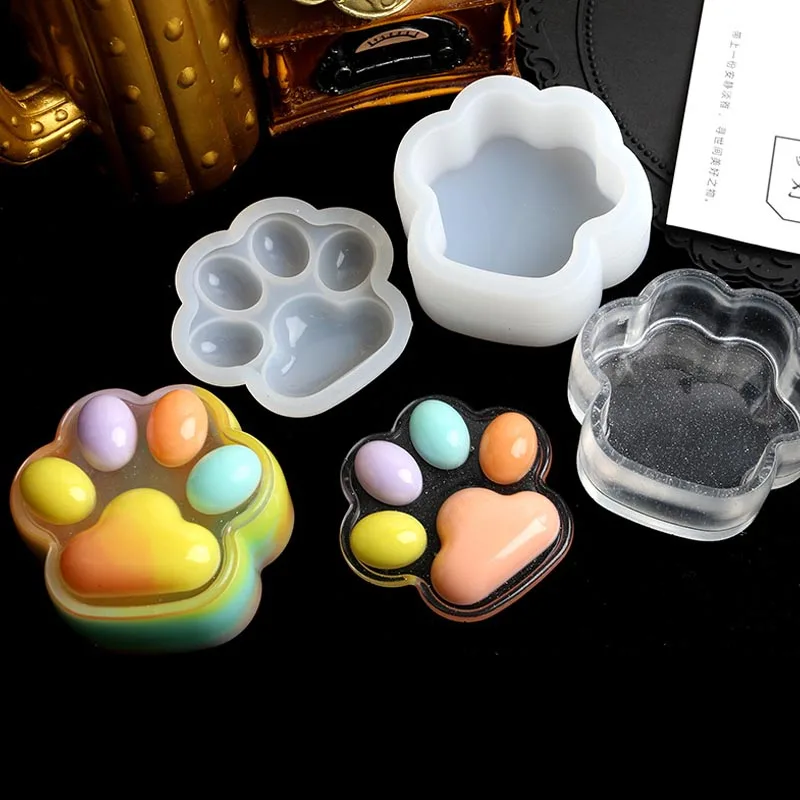 Cat Paw Storage Box Resin Mold with Lid Silicone Epoxy Casting Mould for DIY Making Handmade Crafts Jewelry Molds | Украшения и