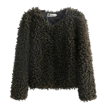 

Thick Plus Velvet Coat Female Solid Color O- Neck Plush Coat Loose Casual Cardigan Women Short Coat Outwear 19Sep07 P30