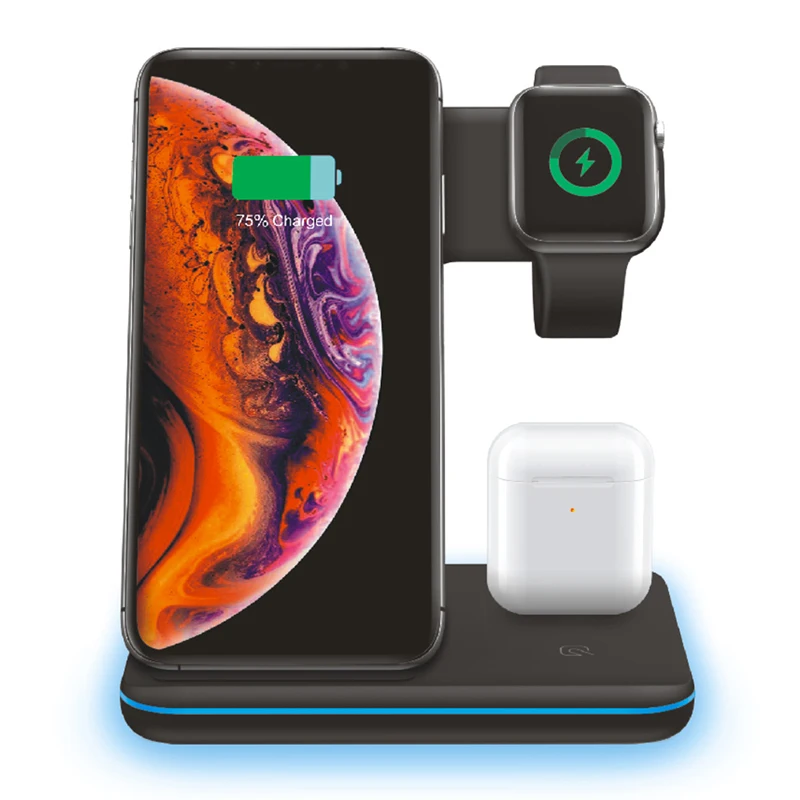 3 в 1 15 Вт Qi Беспроводное зарядное устройство для iPhone X 8 Xiaomi беспроводное быстрое зарядное устройство док-станция для Apple Watch 4 3 2 1 Airpods Беспроводное зарядное устройство
