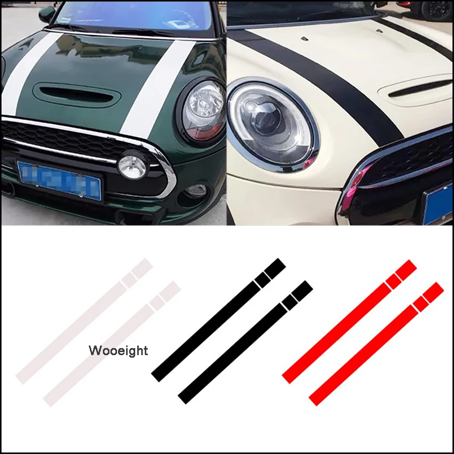 

Wooeight 2Pcs Black White Red Vinyl Car Bonnet Stripes Hood Sticker Decals Cover dWm2754536 Fit for MINI Cooper R50 R53 R56 R55