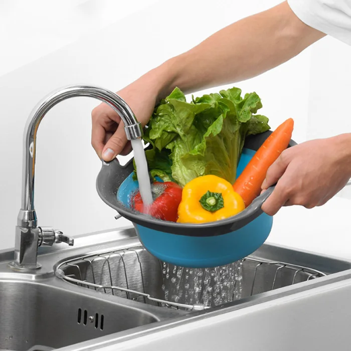 Collapsible Colander Food Grade Silicone Kitchen Fruit Vegetable Strainer Basket Folding FP8
