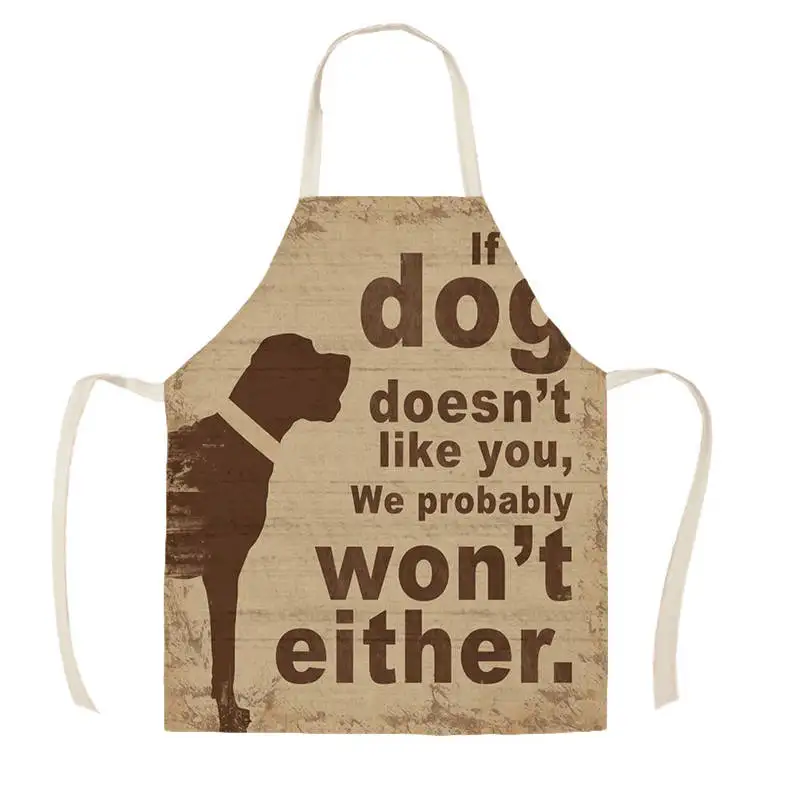 1Pcs Kitchen Apron DOG Letters Home Dog Printed Linen Aprons for Men Women Home Cleaning Tools WQ016