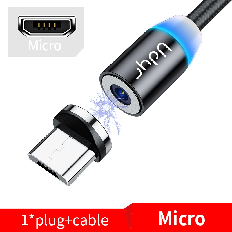 Black Micro Cable Udyr 2 м Магнитный кабель Micro usb type C кабель для iPhone xs samsung Быстрая зарядка магнитное зарядное устройство USB Кабели Шнур для мобильного телефона - Цвет: Black Micro Cable