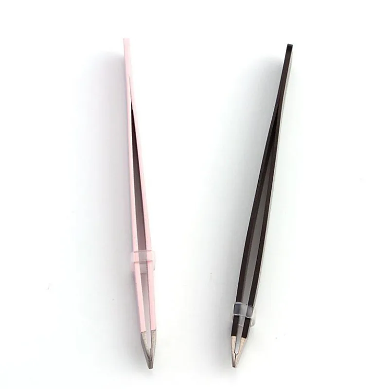 Hair Removal Tweezers Stainless Steel Eyebrow Tweezers Pink Slanted Black Tip Point Face Harmless Makeup Beauty Tool 2