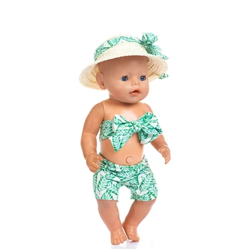 

Fit 18 inch 40cm-43cm Born New Baby Doll Clothes Doll Green Straw hat-wrapped corset suit Clothes accessories For Baby Gift