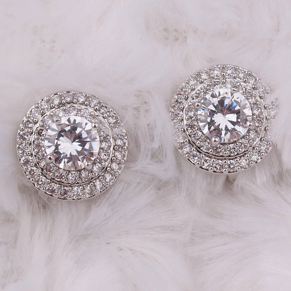 GRACE JUN Circle Geometric Clip on Earrings No Pierced Luxury Fashion Bride Wedding Cubic Zircon No Hole Earrings