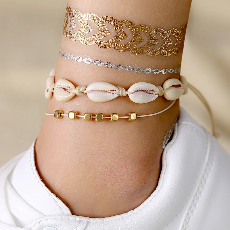 

2 PCS/Set Bohemian Natural Shell Anklets 2019 for Women Vintage Handmade Beads Anklet Bracelet On Leg Female Beach Foot Jewelry