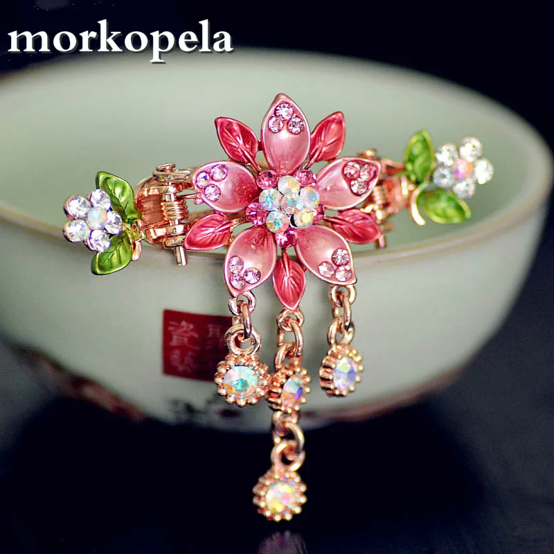 

Morkopela Enamel Hair Clip Vintage Flower Hairpin Accessories Women Banquet Hair Jewelry Rhinestone Hair Claw Pins