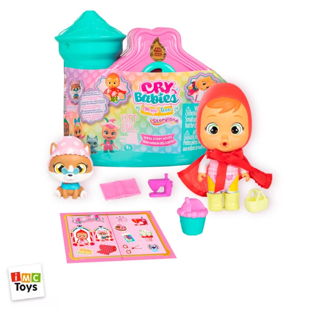 IMC TOYS Bebés Llorones Lágrimas Casa de Cuentos Mini Castillo y su Torre con 1 Muñeca Sorpresa y su Mascota, que llora verdad, con Ropa y Accesorios; Juguete para Niñas