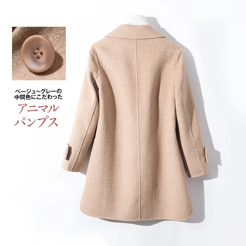 

2019 Autumn Winter Pure Wool Solid Color Coat Double-Faced Coat Female Long Section Cashmere Suit Collar