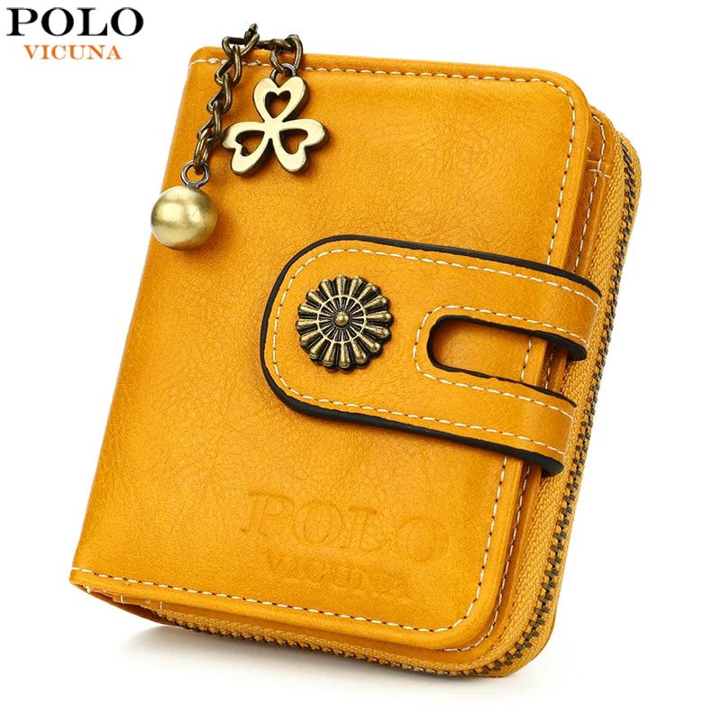 

VICUNA POLO Vintage Large Capacity Clasp Open Leather Wallet For Women Brand Ladies Card Holder Wallet Short Clutch Purse