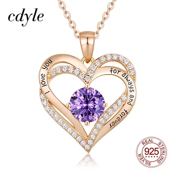 

Cdyle New Original Design Double Heart Charm Necklace I love you for always and forever Jewelry S925 Necklace for Lover Gift