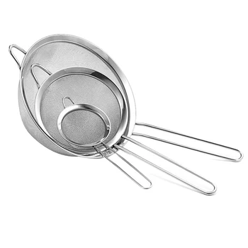 

Stainless Steel Fine Colander Sieve Sifters with Long Handle for Kitchen Food, Small Medium Large Size for Tea Coffee Powder Fry