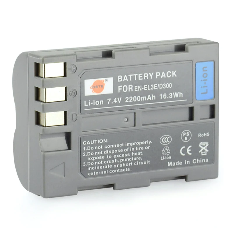 3PCS 2200mAh 7.4V DSTE EN-EL3E ENEL3 D300 Digital DSLR Battery 1*Charger for Nikon D70 D70S D80 D90 D100 D200 D300 D300S D700