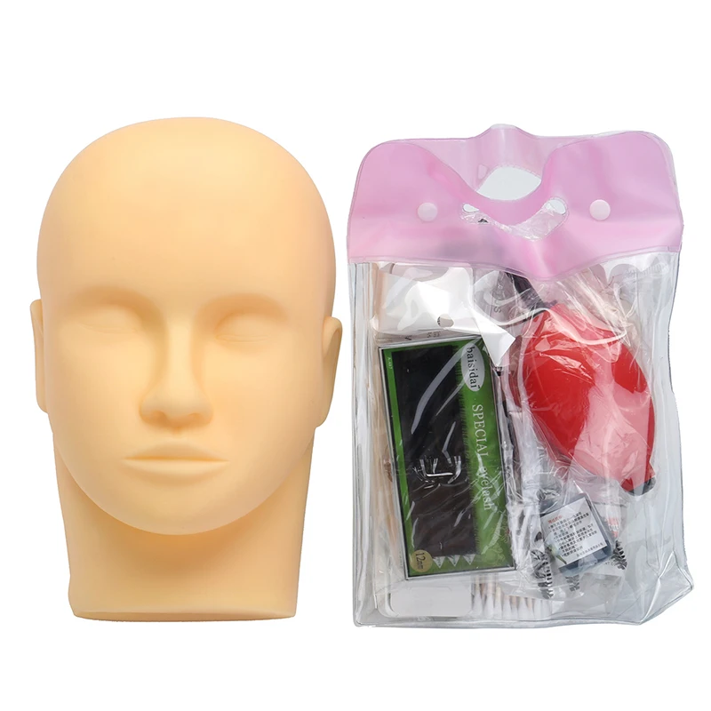 1Set Training Head Eyelash Graft Kit Individual False Eyelashes Practice Head Glue Tool Graft  Eyelashes Extension Makeup Set