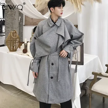 

EWQ / 2020 New Fashion spring Personal Irregular Collage long Coat With Belt Loose big size trench Casual Abrigo Hombre 9A171