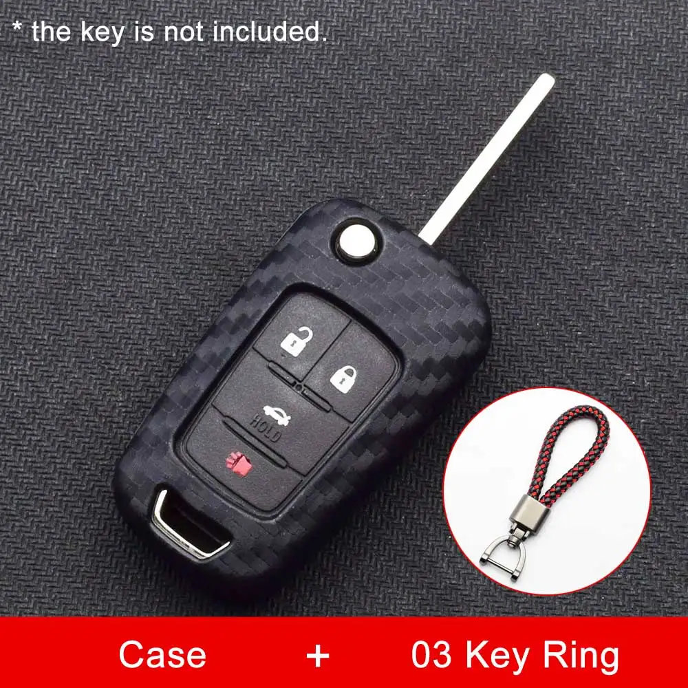 Case and 03 Key Ring Карбоновый силиконовый для ключа автомобиля чехол для Buick Chevrolet Spark Aveo круиз Малибу Volvo Camaro Equinox Sonic дистанционный чехол для ключа чехол - Название цвета: Case and 03 Key Ring