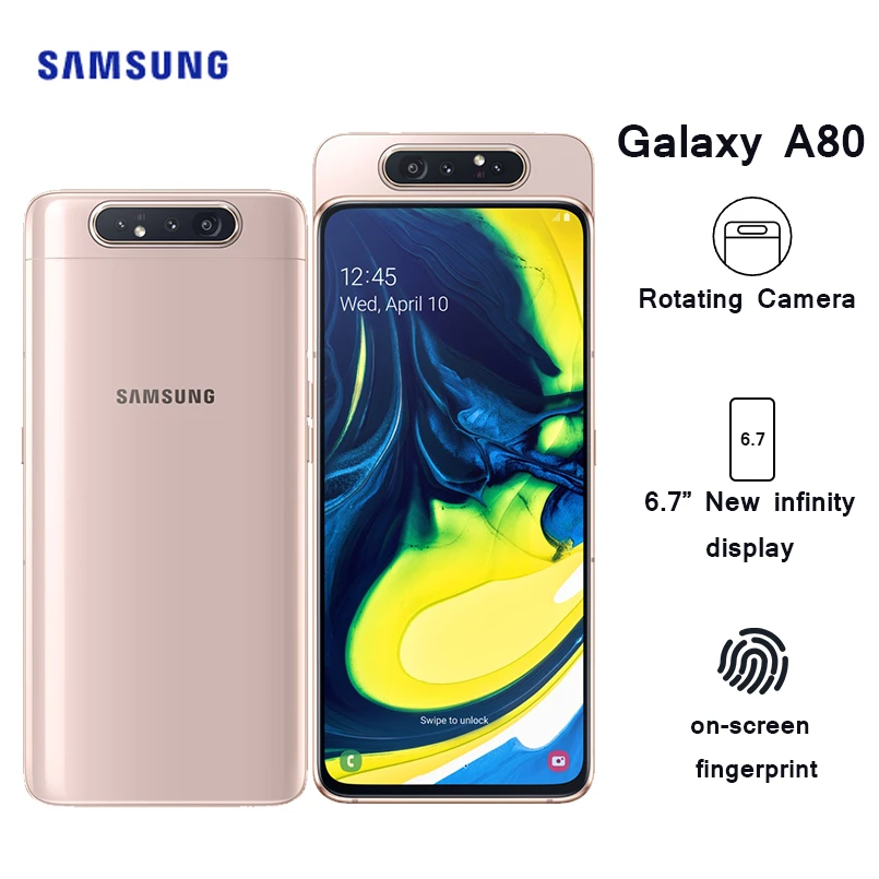 ddr4 ram Samsung Galaxy A80 4G Android Mobile Phone 8GB 128GB 6.7"  Snapdragon 730G Octa Core 48MP&8MP pop-up Camera 3700mAh Cellphone ddr4 ram
