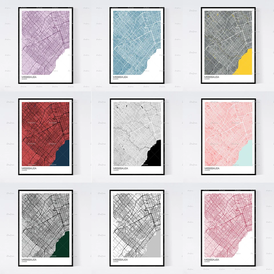 Mississauga,Canada Map Print-Molti Colori-Scandi/Vintage/Wall Art Canvas Painting Immagini Modulari Modern Home Decor Poster