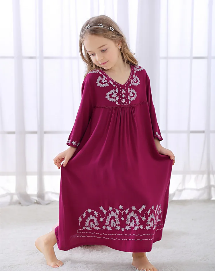 Girls' sleepwear summer Pure Cotton Embroided Dress Pajamas princess nightgown for children kids homeclothes sleep dress