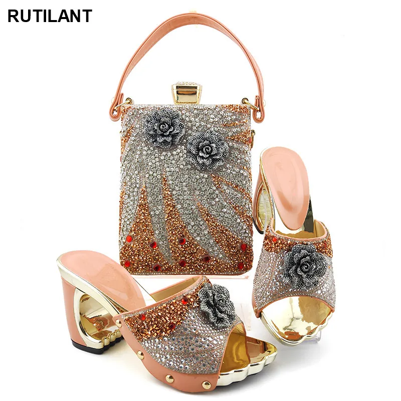 

Nigerian Shoes with Matching Bag for Evening Wedding Party Designer Shoes Women Luxury 2020 African Shoes and Bags Matching Set