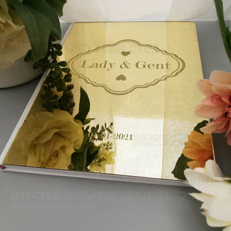 Wedding Guest Book Mirror Signature Decor Names Date Engrave Carve Guestbook Personalized Heart Love Frame Border G015