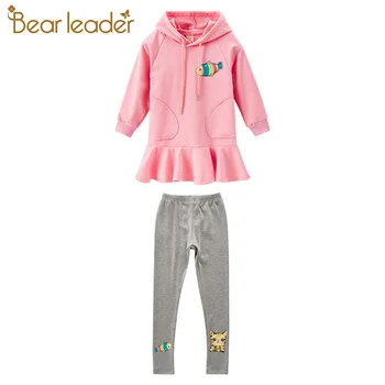 

Bear Leader Teenagers Girls Sets Autumn Hooded Casual Outfits Cartoon Cat Pattern Sweatshirt + Cute Pants 2pcs Girls Suits 4-13Y