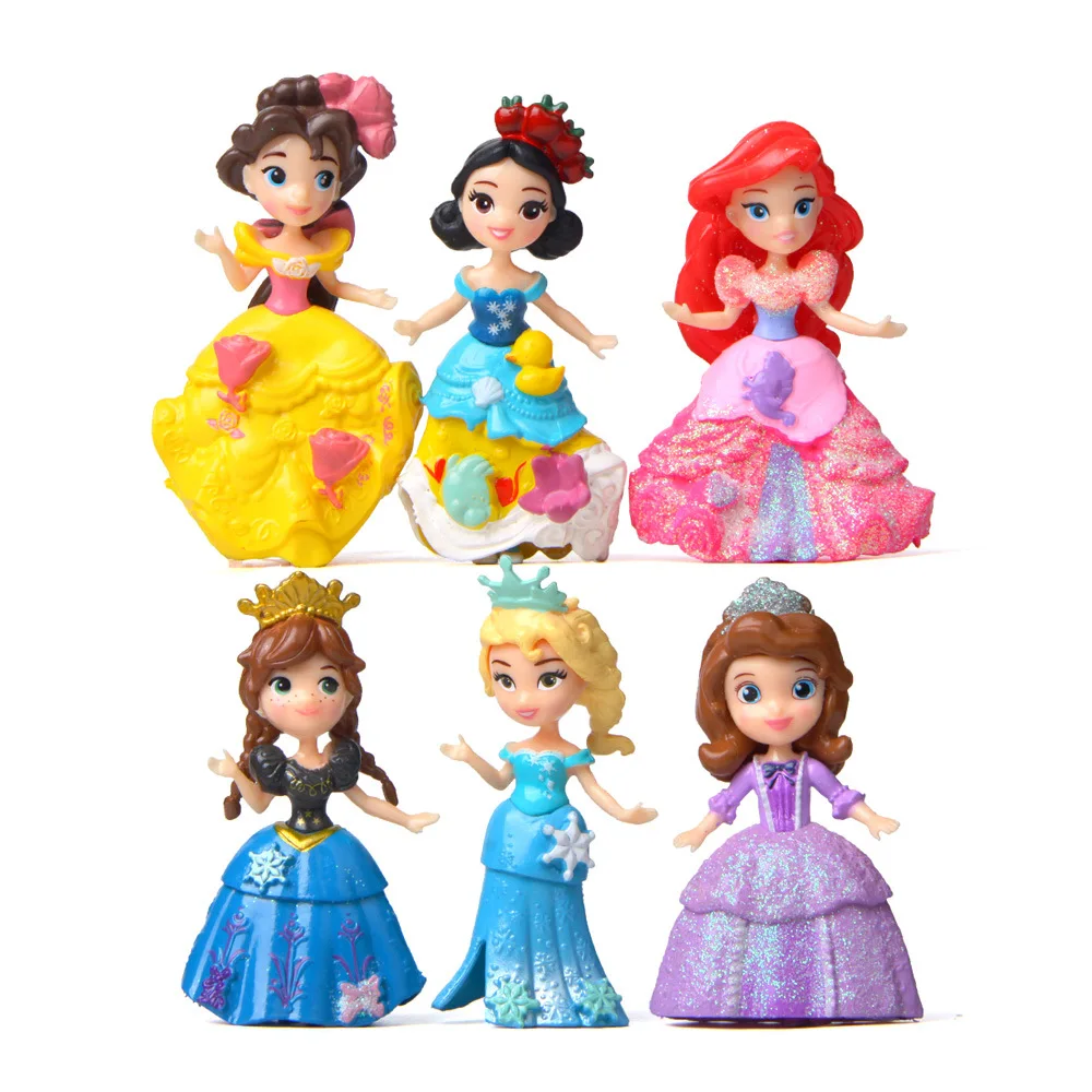 6 шт./партия сказочная принцесса Белоснежка Золушка красавица Мерида маленькие 3D куклы микро пейзаж модные игрушки брелок в виде фигуры DIY