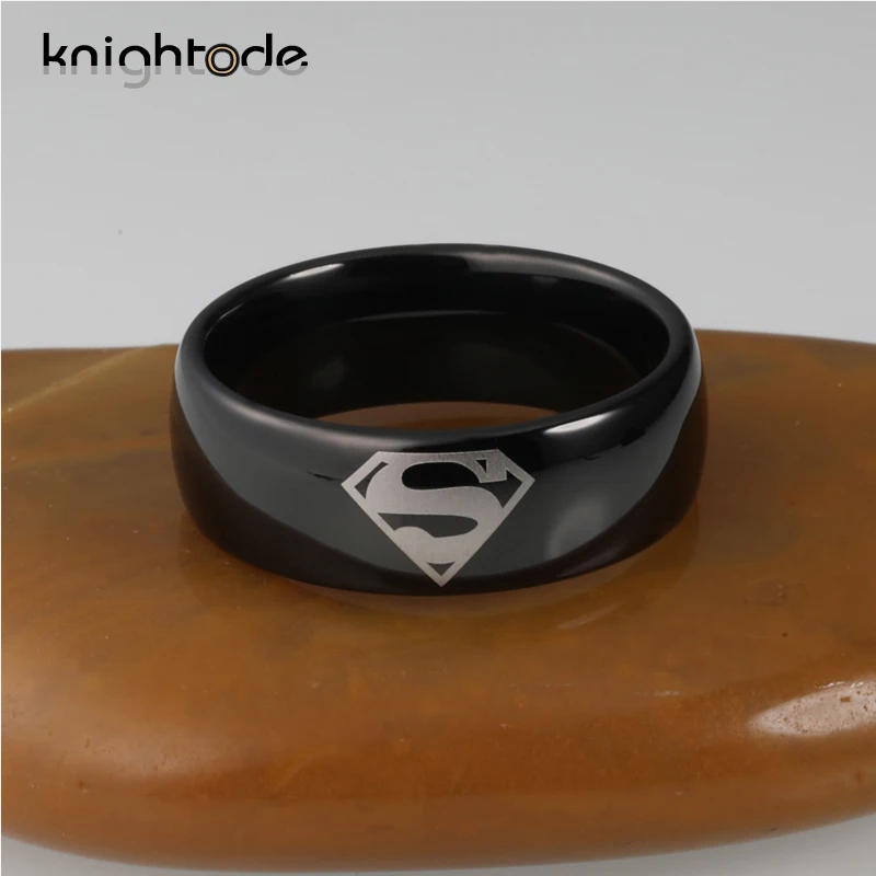 Black Tungsten Carbide Rings Super Man Logo Engraved For Men Women Classic Band Rings Gifts Jewelry Dome Polished Comfort Fit