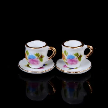 

8Pcs Porcelain Dish Pot Tray Cups Teapot Dollhouse Miniature Mini Cute Coffee Tea Set 1:12 Kitchen Strawberry Printing Wholesale