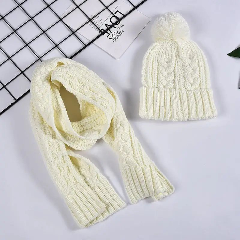 Женская зимняя объемная плетеная вязаная шапка шарф набор шапка с манжетой шапка шаль KLV 2019 Новая мода