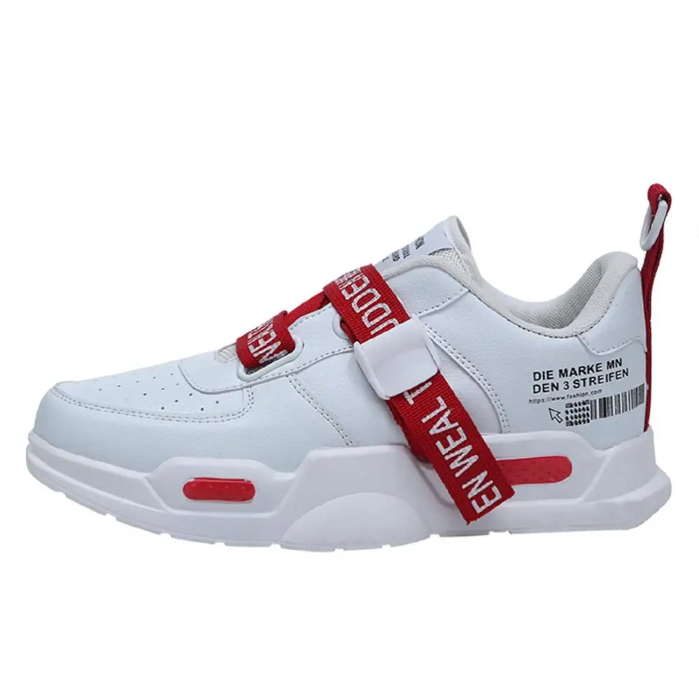 White Red Лидер продаж г., летняя дышащая мужская обувь из PU искусственной кожи, увеличивающая рост, на застежке-липучке повседневная мужская обувь на плоской подошве с принтом 45 - Цвет: White Red