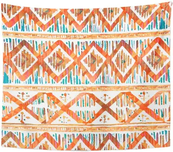 

Tapestry Colorful Watercolor Ikat Vibrant Ethnic Rhombus Pattern in Watercolour Tapestries Wall Hanging for Living Room Bedroom