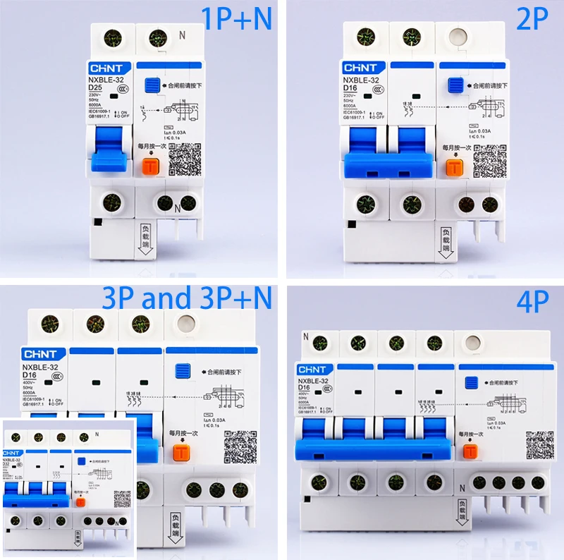 CHINT AC230/400 V NXBLE-32 1P+ N устройство остаточного тока D 6 10 16 20 25 32A электромагнитного выпуска Тип D защита от утечки