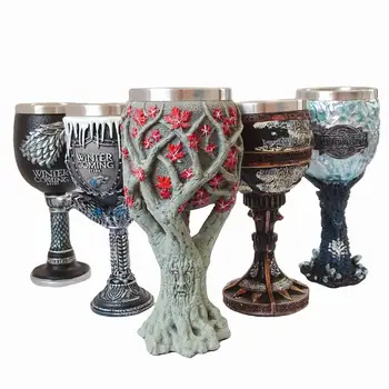 

3D Dragon Wolf Map Resin Stainless Steel Goblets Coffee Mugs Drinkware Mark Tankard