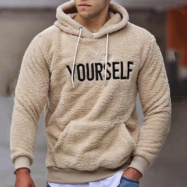 Sudaderas con capucha de lana para hombre, suéter con capucha con estampado  de letras, bolsillo de canguro, sudaderas de lana cálidas, otoño e  invierno, nuevo - AliExpress