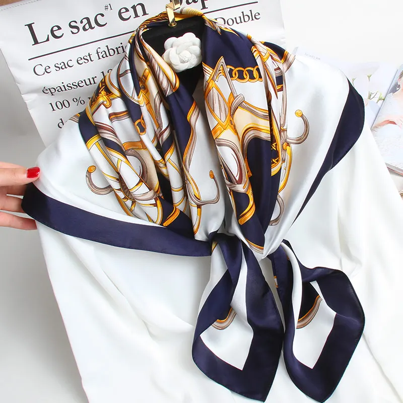 Квадратные шелковые шарфы для женщин,, с принтом, обертывания, Ханчжоу, натуральный шелк, бандана, платок для женщин, платок, шелк, квадратный шарф, 88*88 см - Цвет: Color 3